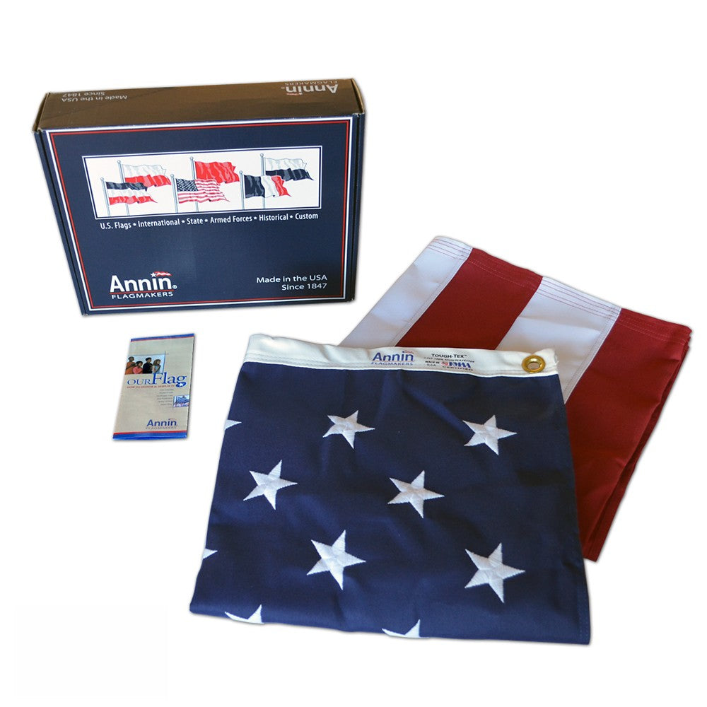 American Flag 2-1/ 2-Ply Woven Polyester Tough Tex, 100% Made in USA with Sewn Stripes, Embroidered Stars and Banner-Style Pole Sleeve.