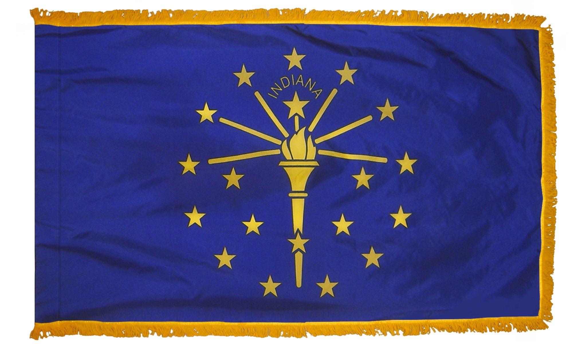 Indiana State Flag Nylon with Pole Sleeve and Gold Fringe for Parades, and Indoor Display