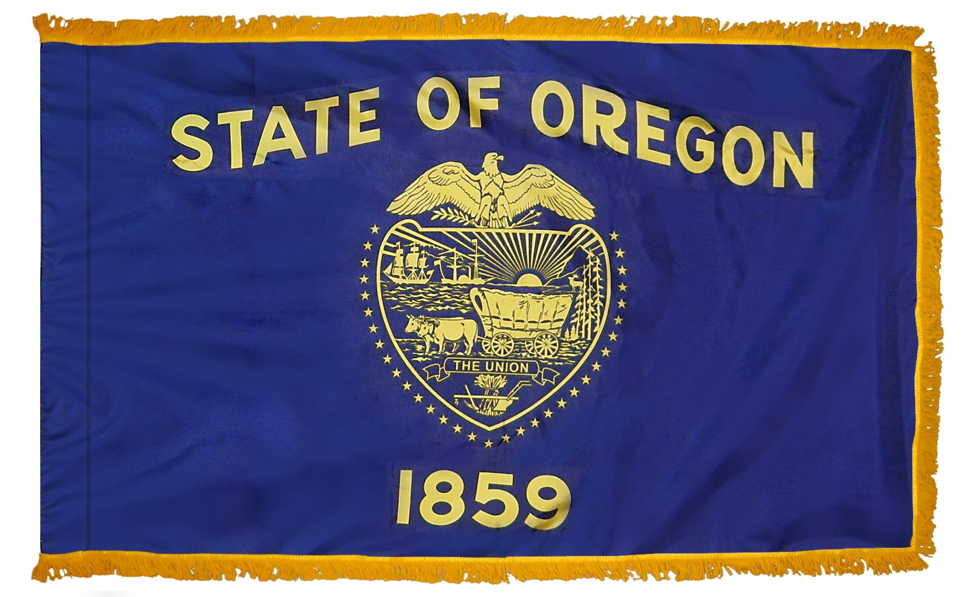 Oregon State Flag Nylon with Pole Sleeve and Gold Fringe for Parades, and Indoor Display