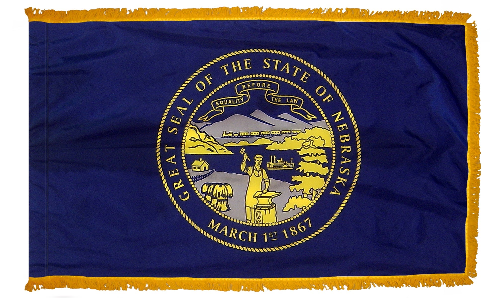 Nebraska State Flag Nylon with Pole Sleeve and Gold Fringe for Parades, and Indoor Display