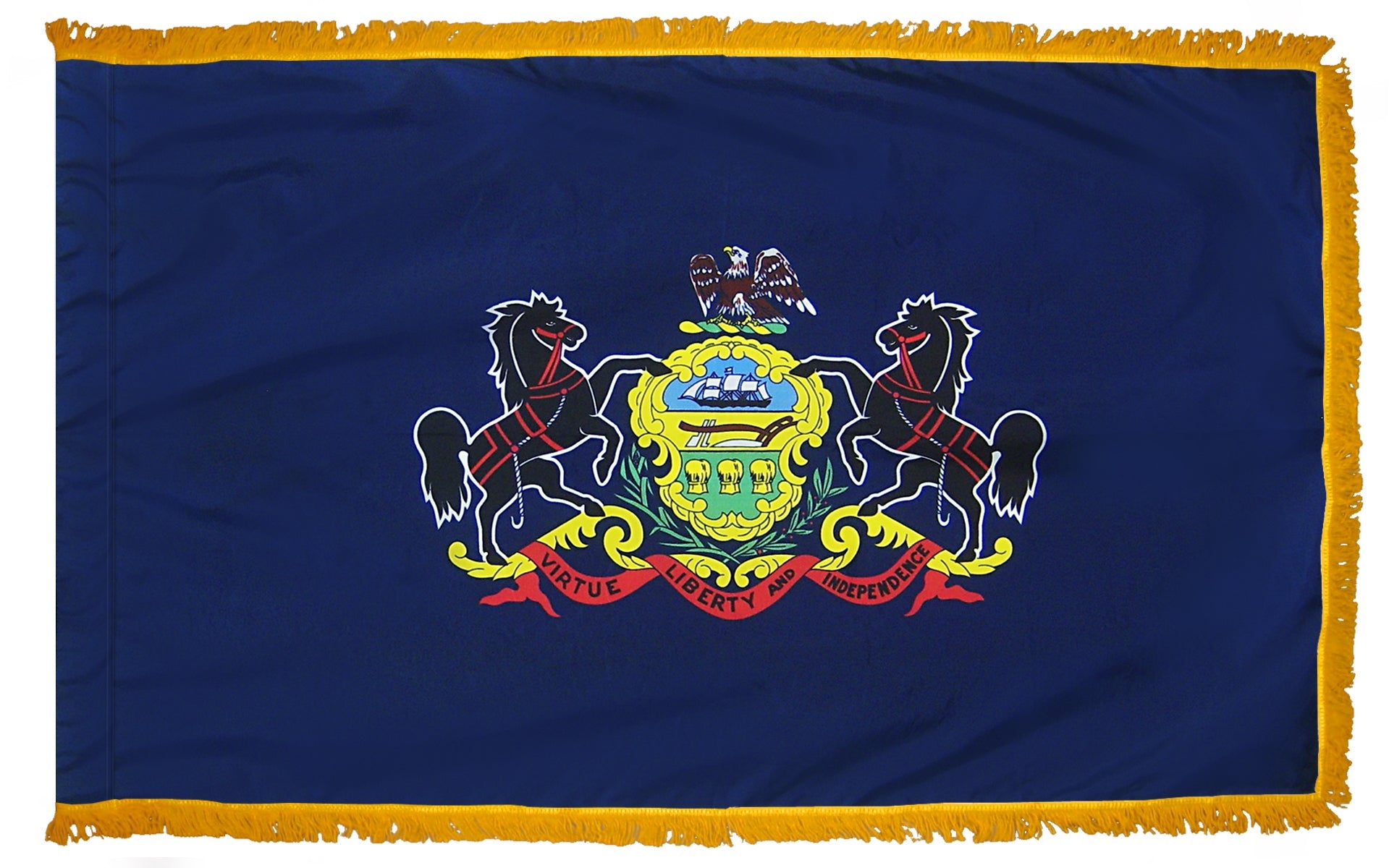 Pennsylvania State Flag Nylon with Pole Sleeve and Gold Fringe for Parades, and Indoor Display