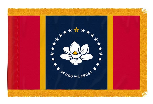 Mississippi State Flag Nylon with Pole Sleeve and Gold Fringe for Parades, and Indoor Display