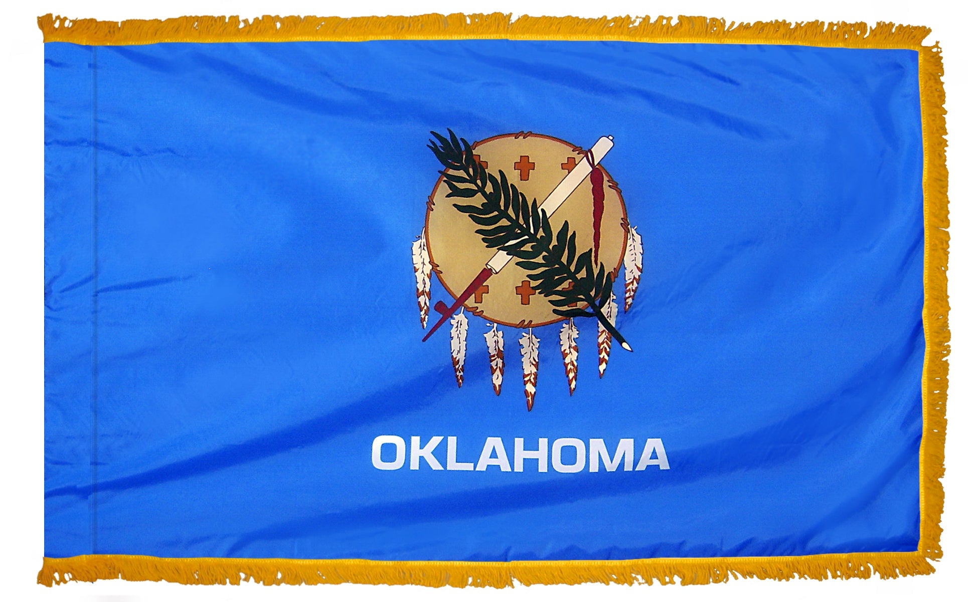 Oklahoma State Flag Nylon with Pole Sleeve and Gold Fringe for Parades, and Indoor Display