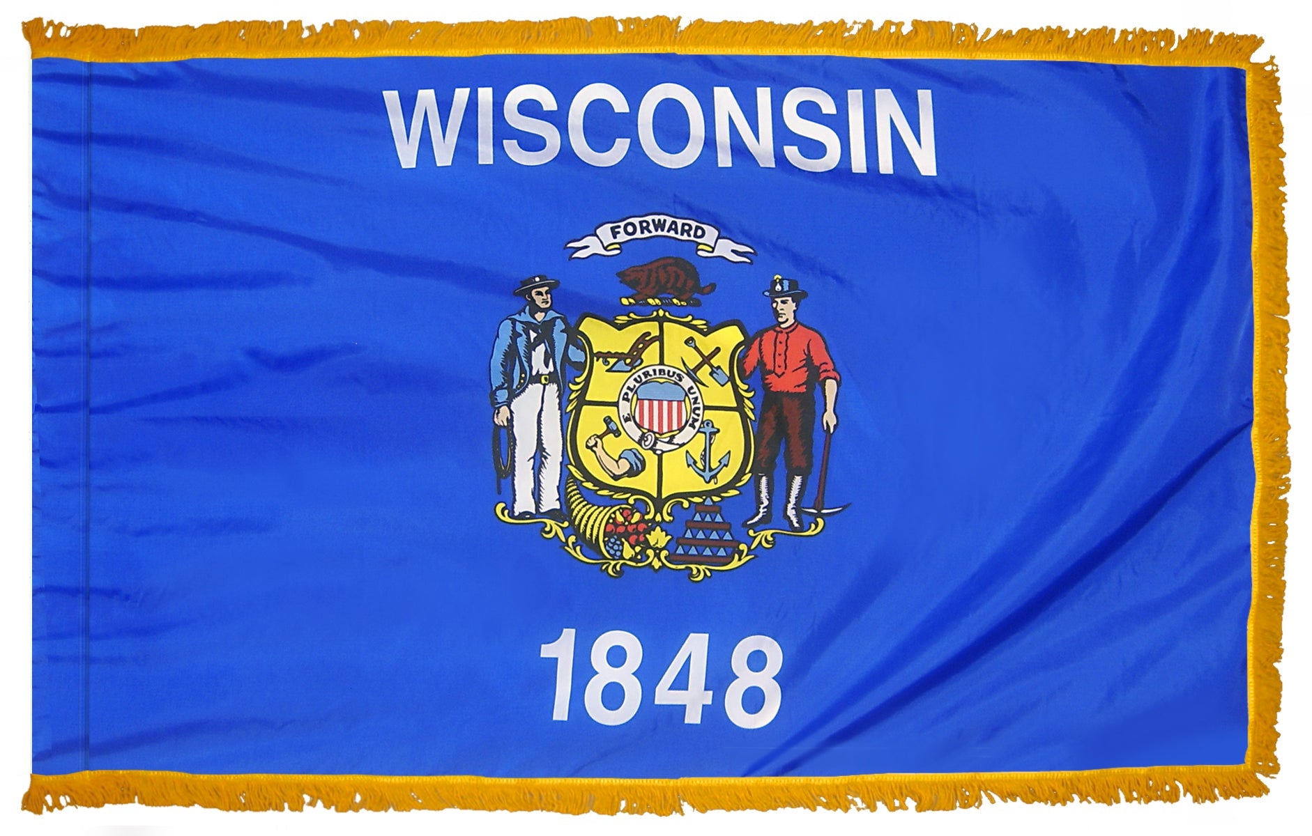 Wisconsin State Flag Nylon with Pole Sleeve and Gold Fringe for Parades, and Indoor Display