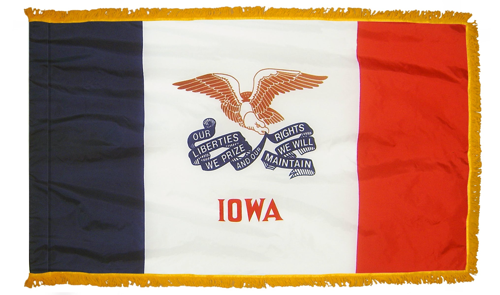 Iowa State Flag Nylon with Pole Sleeve and Gold Fringe for Parades, and Indoor Display