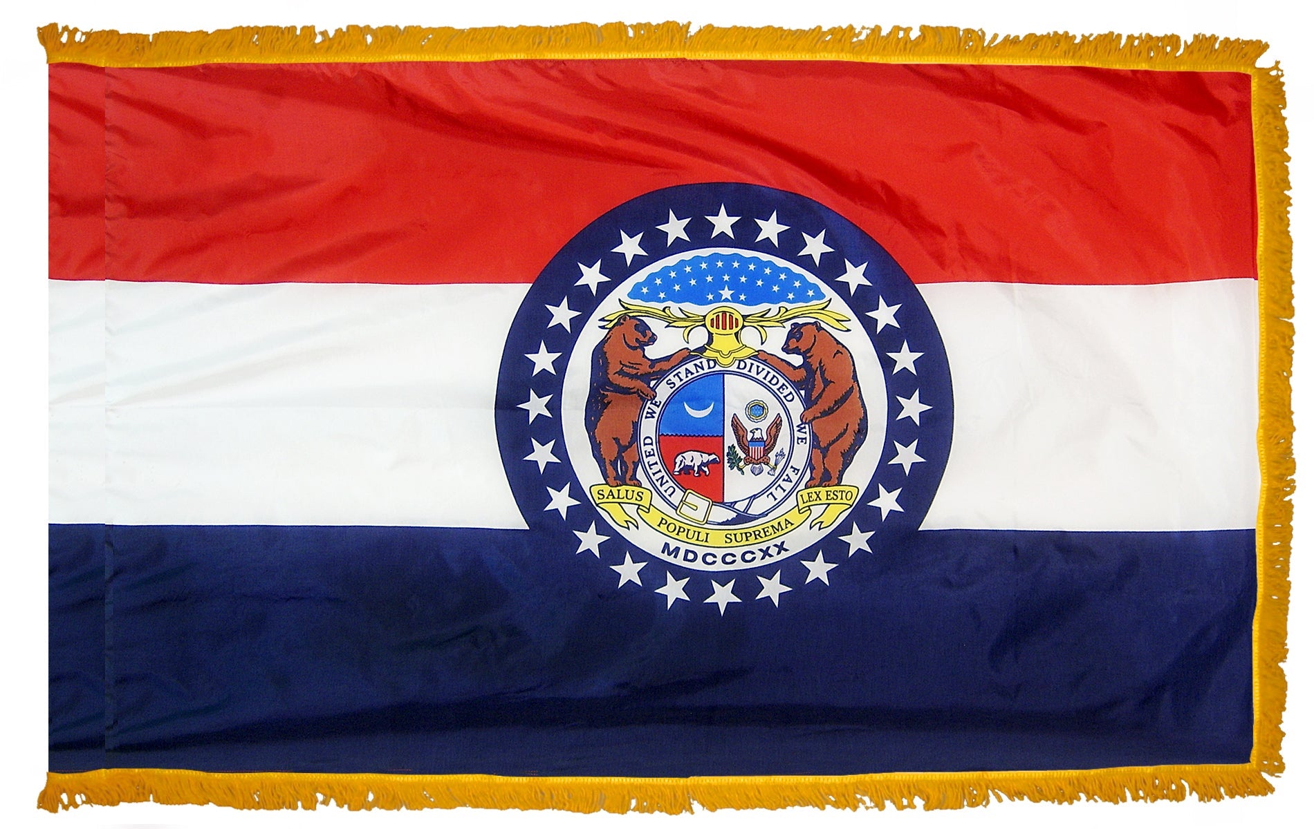 Missouri State Flag Nylon with Pole Sleeve and Gold Fringe for Parades, and Indoor Display