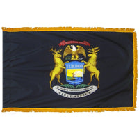 Michigan State Flag 4x6 ft. Nylon with Pole Sleeve and Gold Fringe for Parades, and Indoor Display