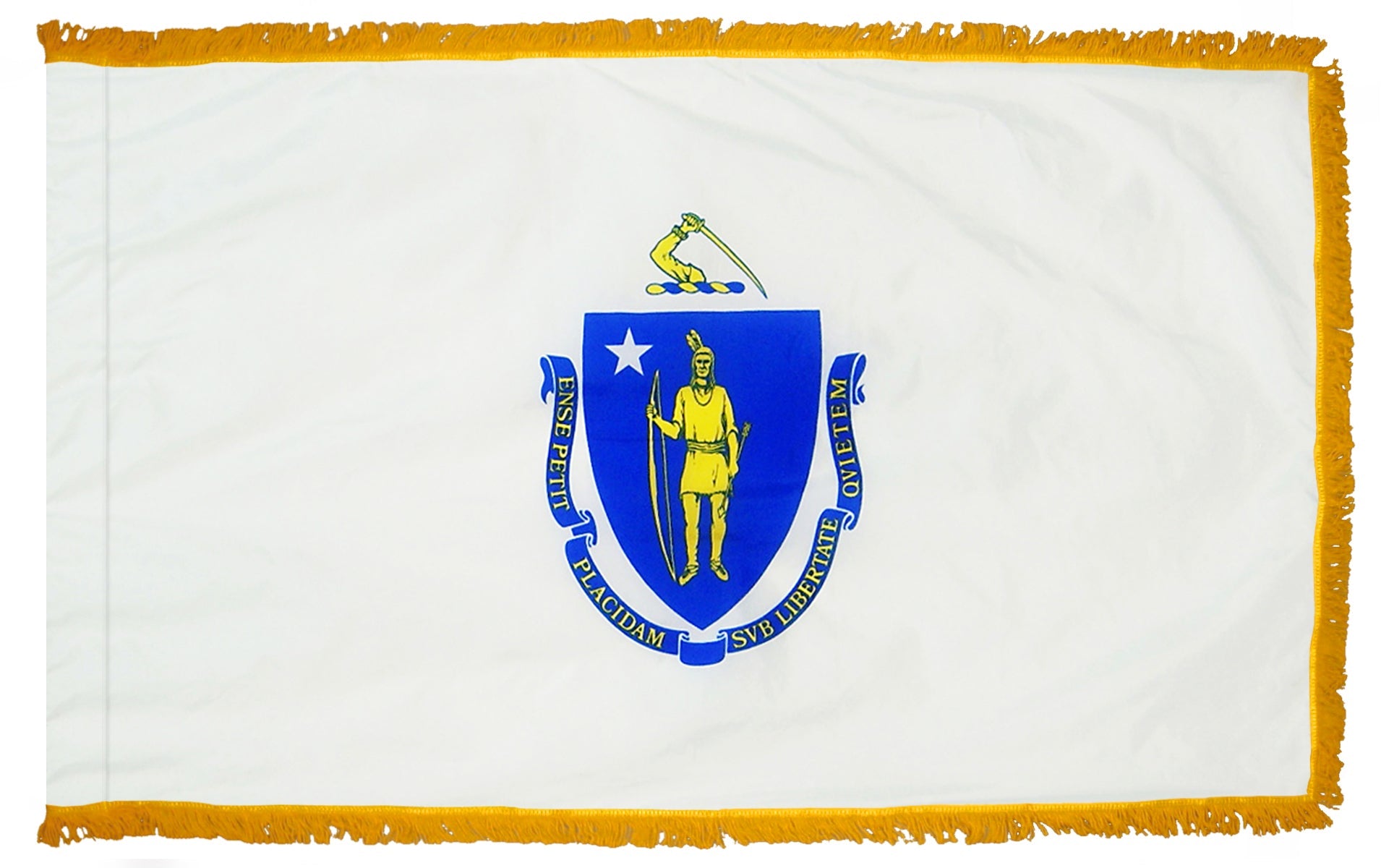 Massachusetts State Flag Nylon with Pole Sleeve and Gold Fringe for Parades, and Indoor Display