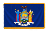 New York State Flag 3x5 ft. Nylon with Pole Sleeve and Gold Fringe for Parades, and Indoor Display