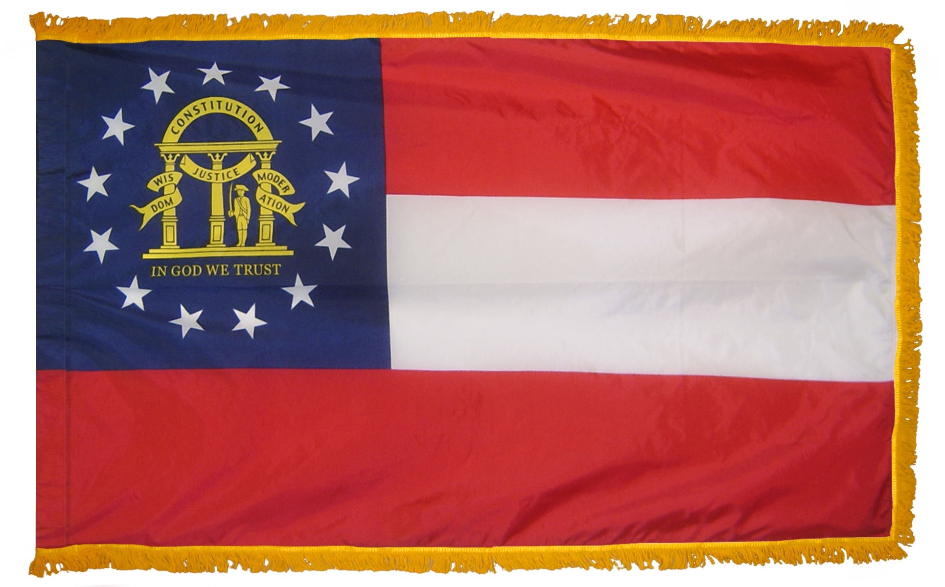 Georgia State Flag Nylon with Pole Sleeve and Gold Fringe for Parades, and Indoor Display