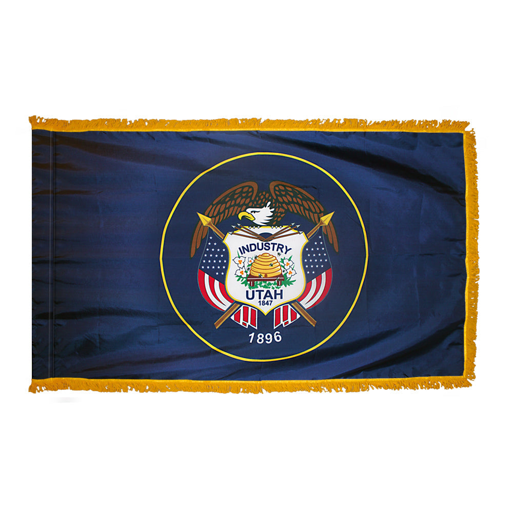 Utah State Flag Nylon with Pole Sleeve and Gold Fringe for Parades, and Indoor Display