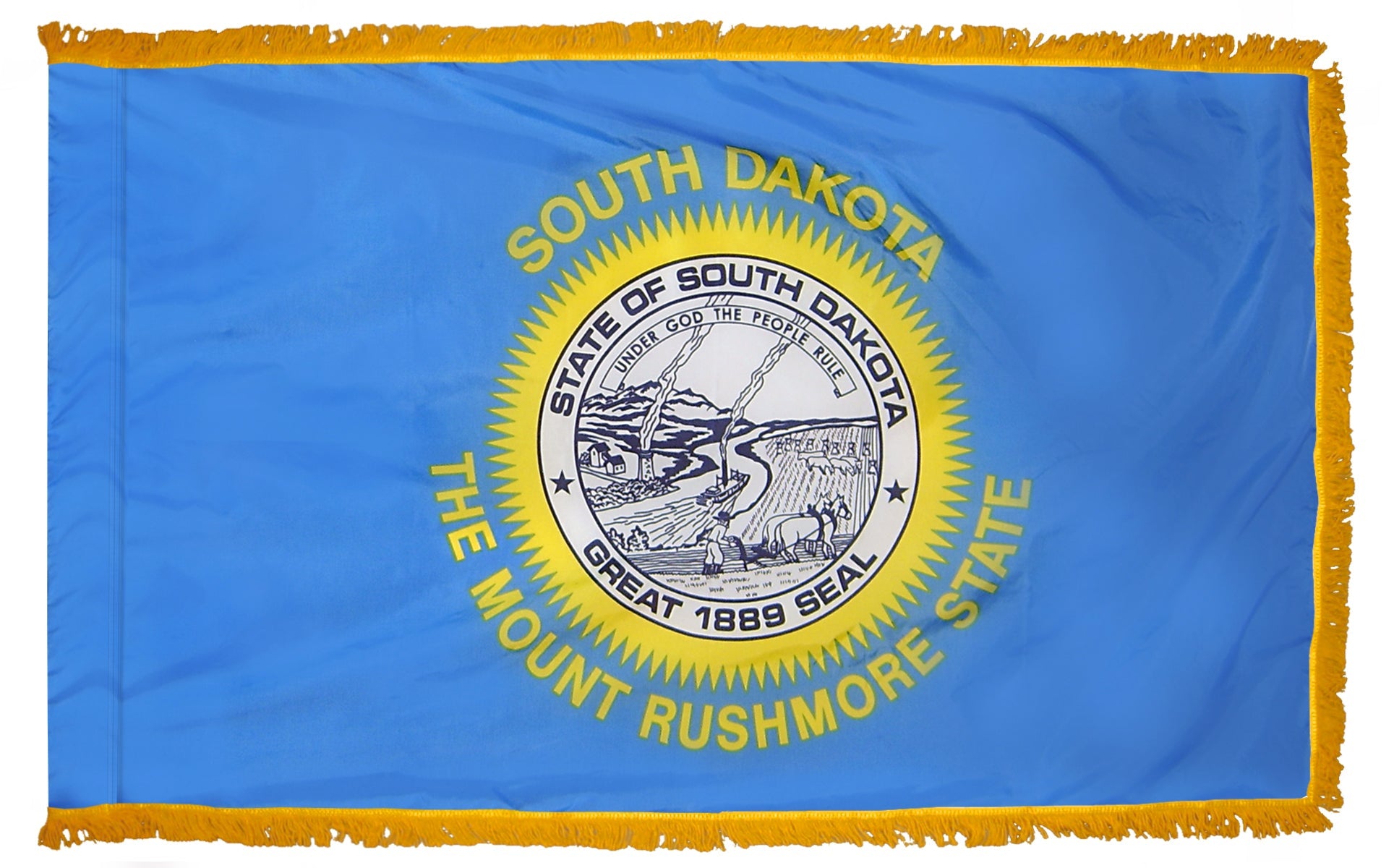 South Dakota State Flag Nylon with Pole Sleeve and Gold Fringe for Parades, and Indoor Display