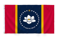 Mississippi State Flag 4x6 ft. Nylon SolarGuard Nyl-Glo 100% Made in USA to Official State Design Specifications.