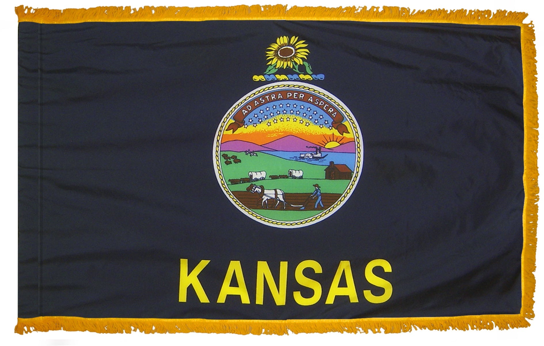 Kansas State Flag Nylon with Pole Sleeve and Gold Fringe for Parades, and Indoor Display