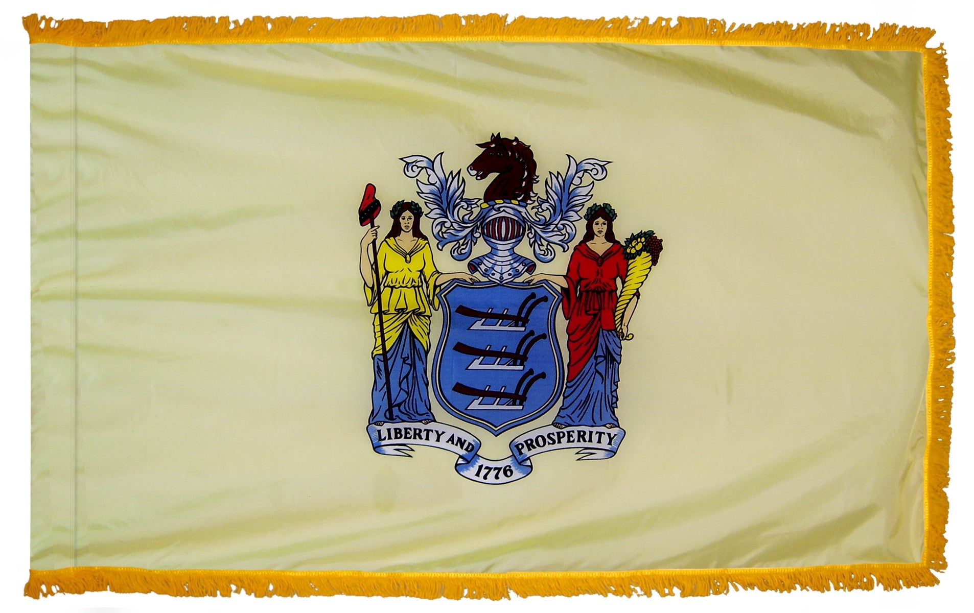 New Jersey State Flag Nylon with Pole Sleeve and Gold Fringe for Parades, and Indoor Display