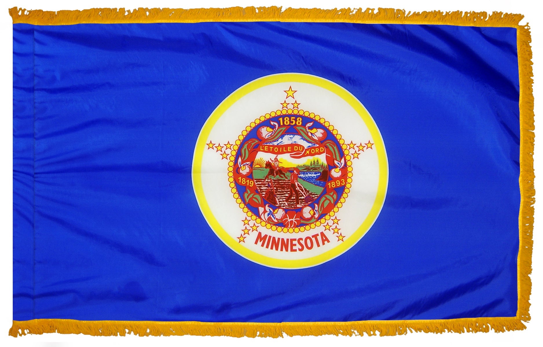 Minnesota State Flag Nylon with Pole Sleeve and Gold Fringe for Parades, and Indoor Display