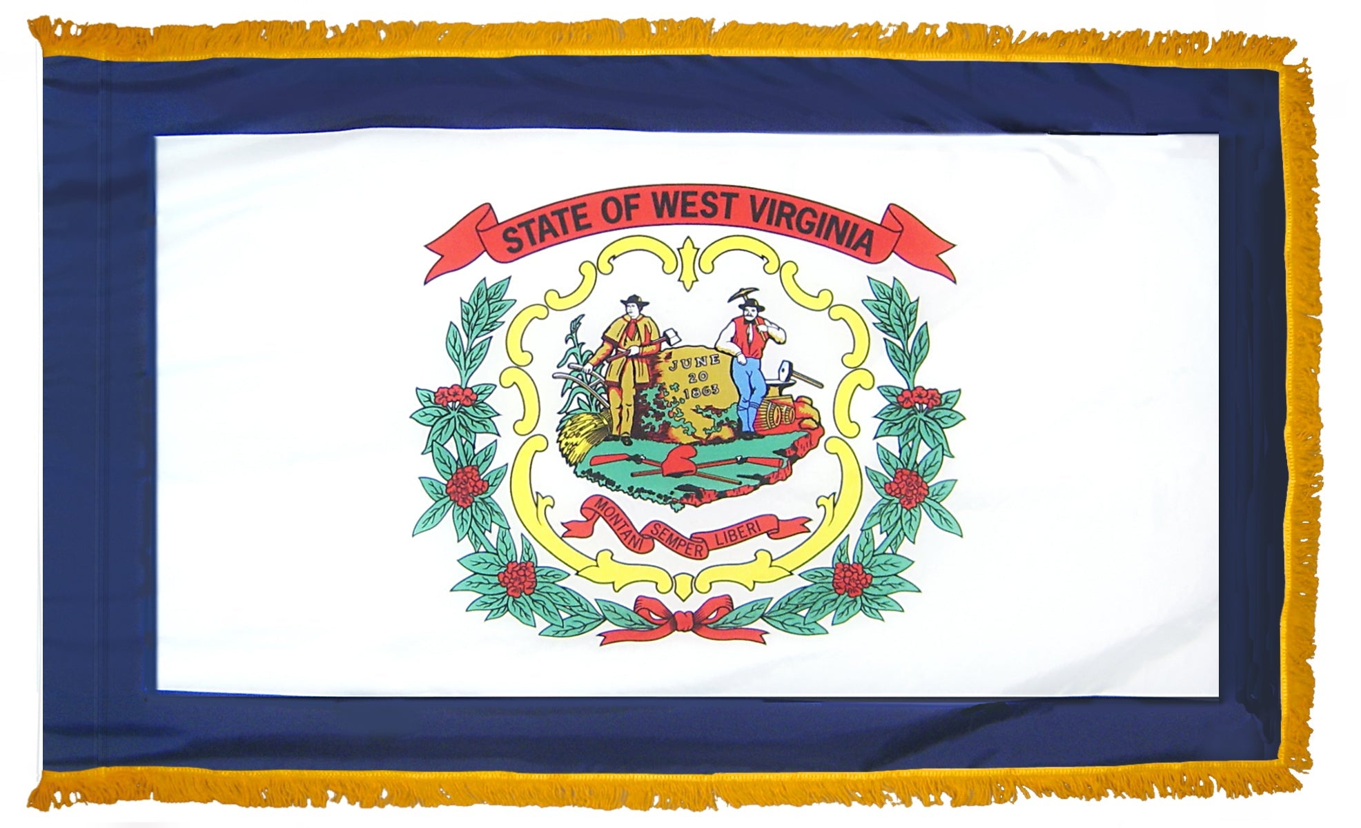 West Virginia State Flag Nylon with Pole Sleeve and Gold Fringe for Parades, and Indoor Display