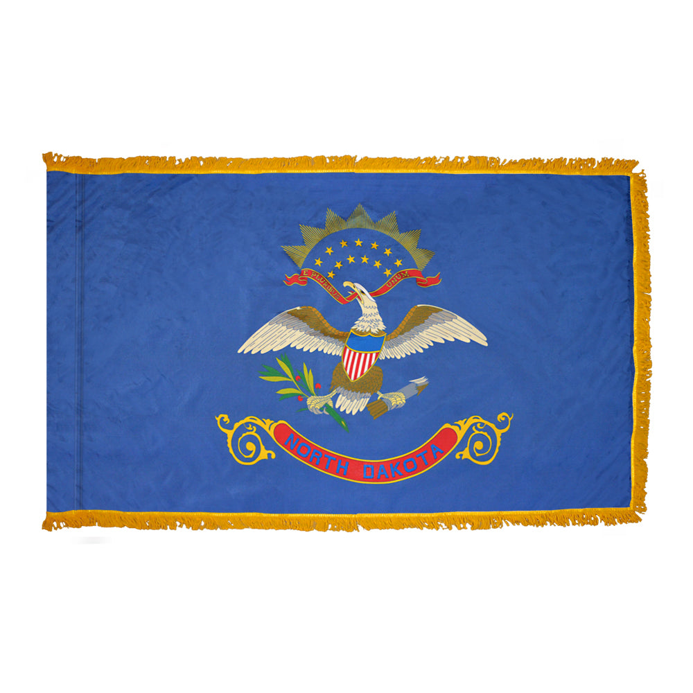 North Dakota State Flag Nylon with Pole Sleeve and Gold Fringe for Parades, and Indoor Display